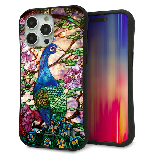 iPhone15 Pro Max スマホケース 「SEA Grip」 グリップケース Sライン 【MA996 ステンドグラス クジャク】 UV印刷