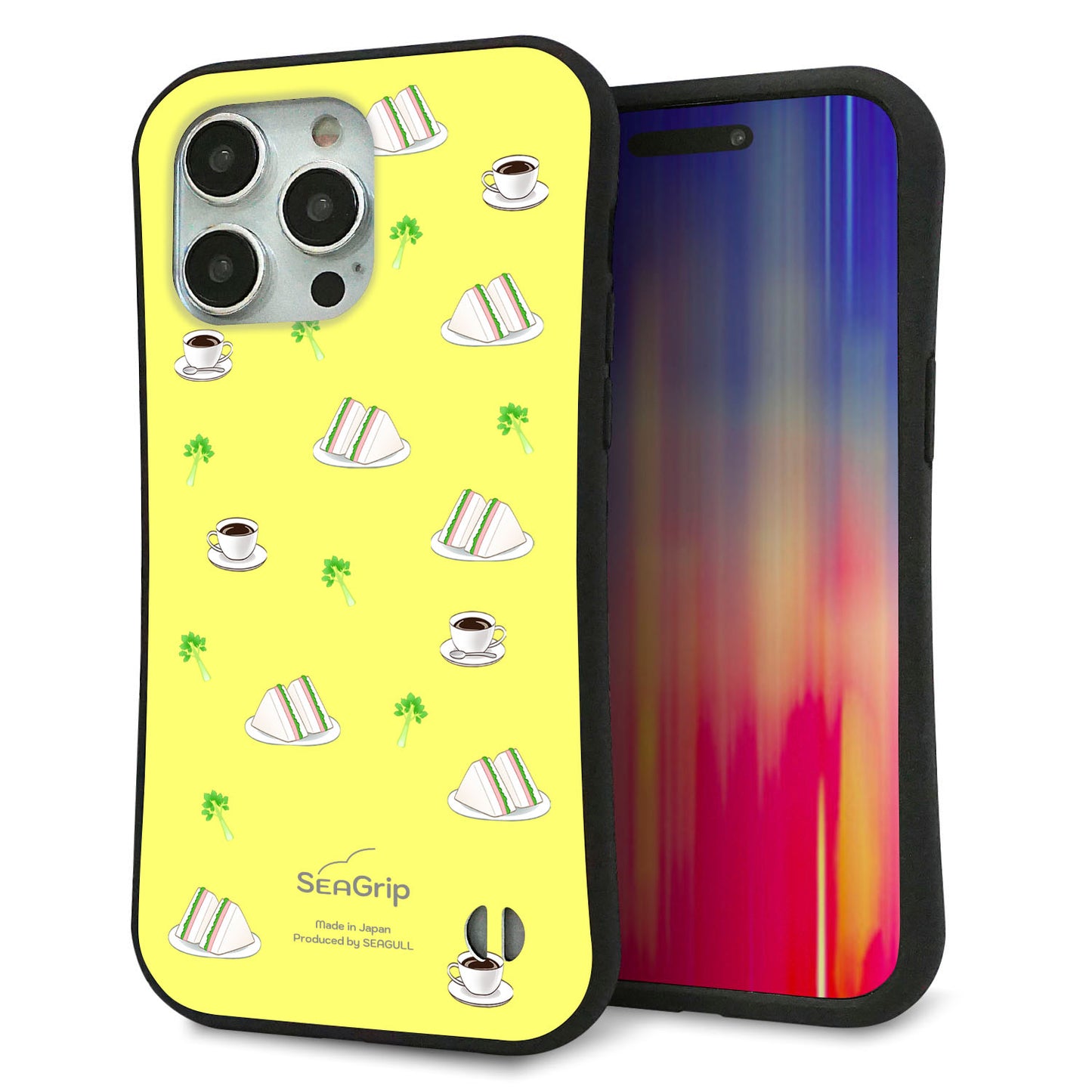 iPhone15 Pro Max スマホケース 「SEA Grip」 グリップケース Sライン 【NA800 アムロサンドイッチプリント Aイエロー】 UV印刷