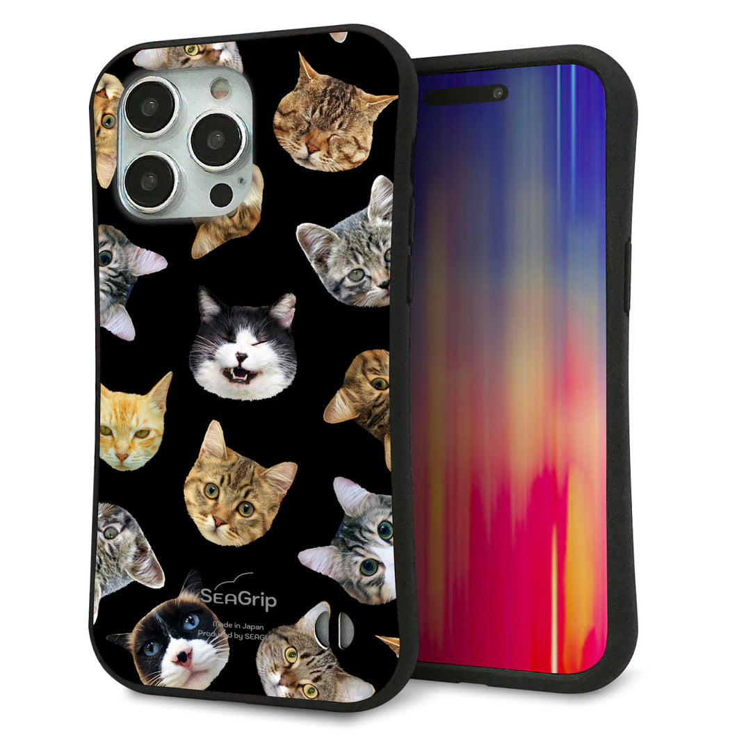 iPhone15 Pro Max スマホケース 「SEA Grip」 グリップケース Sライン 【SC933 ねこどっと(ブラック)】 UV印刷