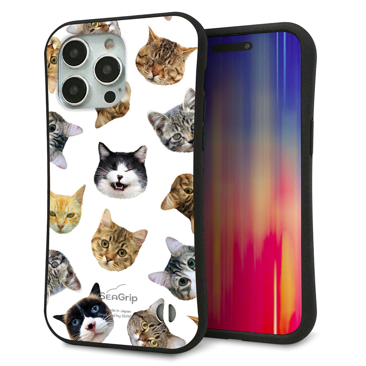 iPhone15 Pro Max スマホケース 「SEA Grip」 グリップケース Sライン 【SC937 ねこどっと(ホワイト)】 UV印刷