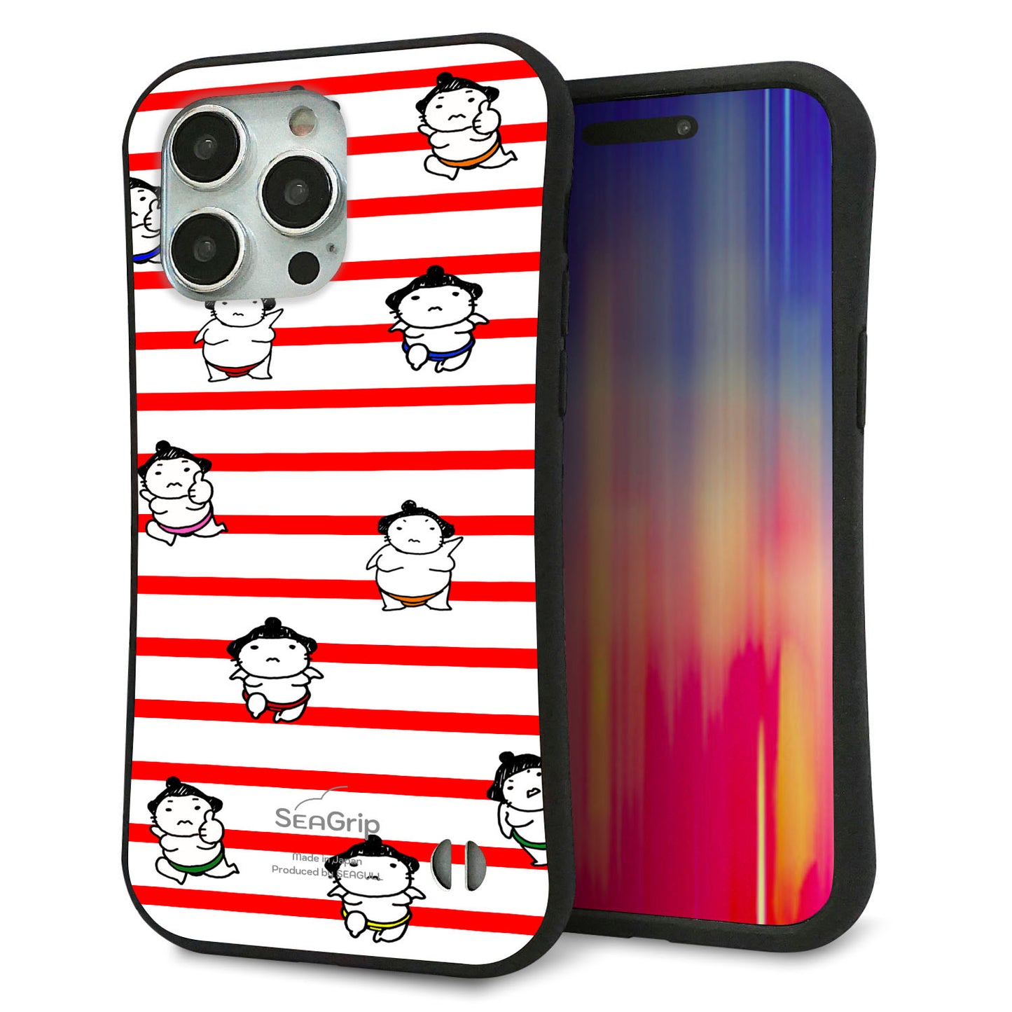 iPhone15 Pro Max スマホケース 「SEA Grip」 グリップケース Sライン 【YK821 お相撲さん レッド】 UV印刷