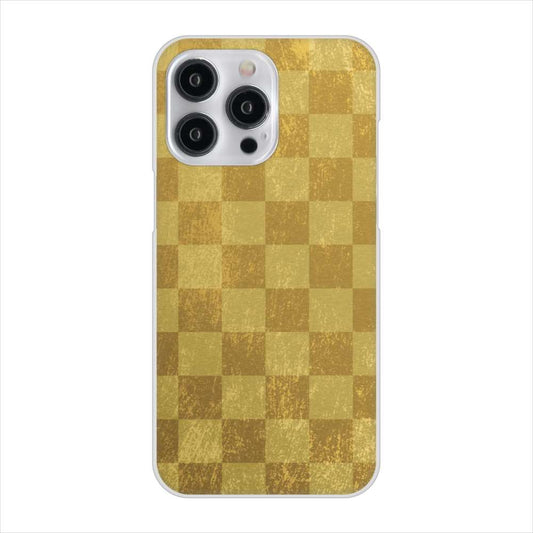 iPhone15 Pro Max 高画質仕上げ 背面印刷 ハードケース 【619 市松模様-金(骨董風に傷んだイメージ)】