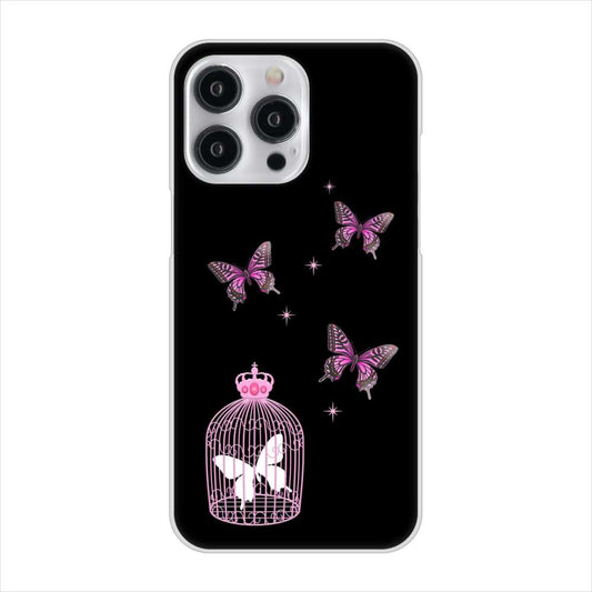 iPhone15 Pro Max 高画質仕上げ 背面印刷 ハードケースむかいあぐる 蝶の王冠鳥かご