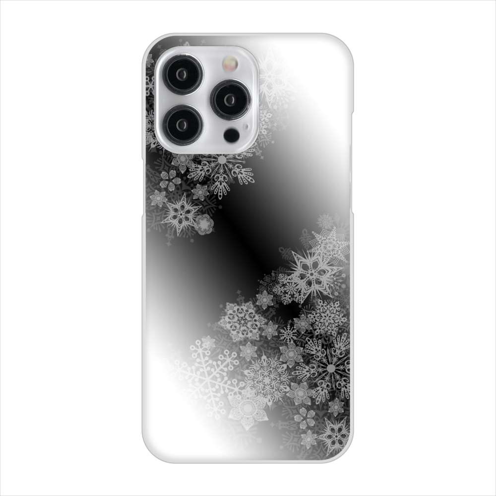 iPhone15 Pro Max 高画質仕上げ 背面印刷 ハードケース 【YJ340 モノトーン 雪の結晶 】