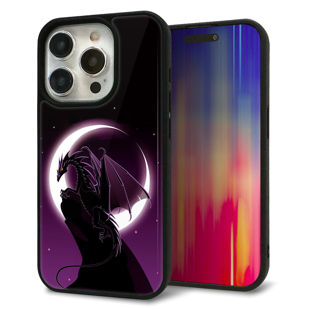 iPhone15 Pro 強化ガラス&TPUスマホケース ガラプリ【037 三日月とドラゴン】