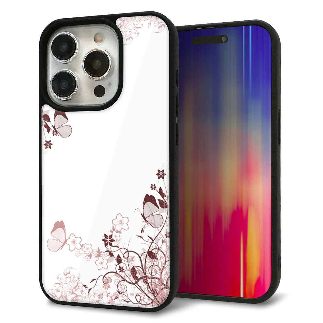 iPhone15 Pro 強化ガラス&TPUスマホケース ガラプリ【142 桔梗と桜と蝶】