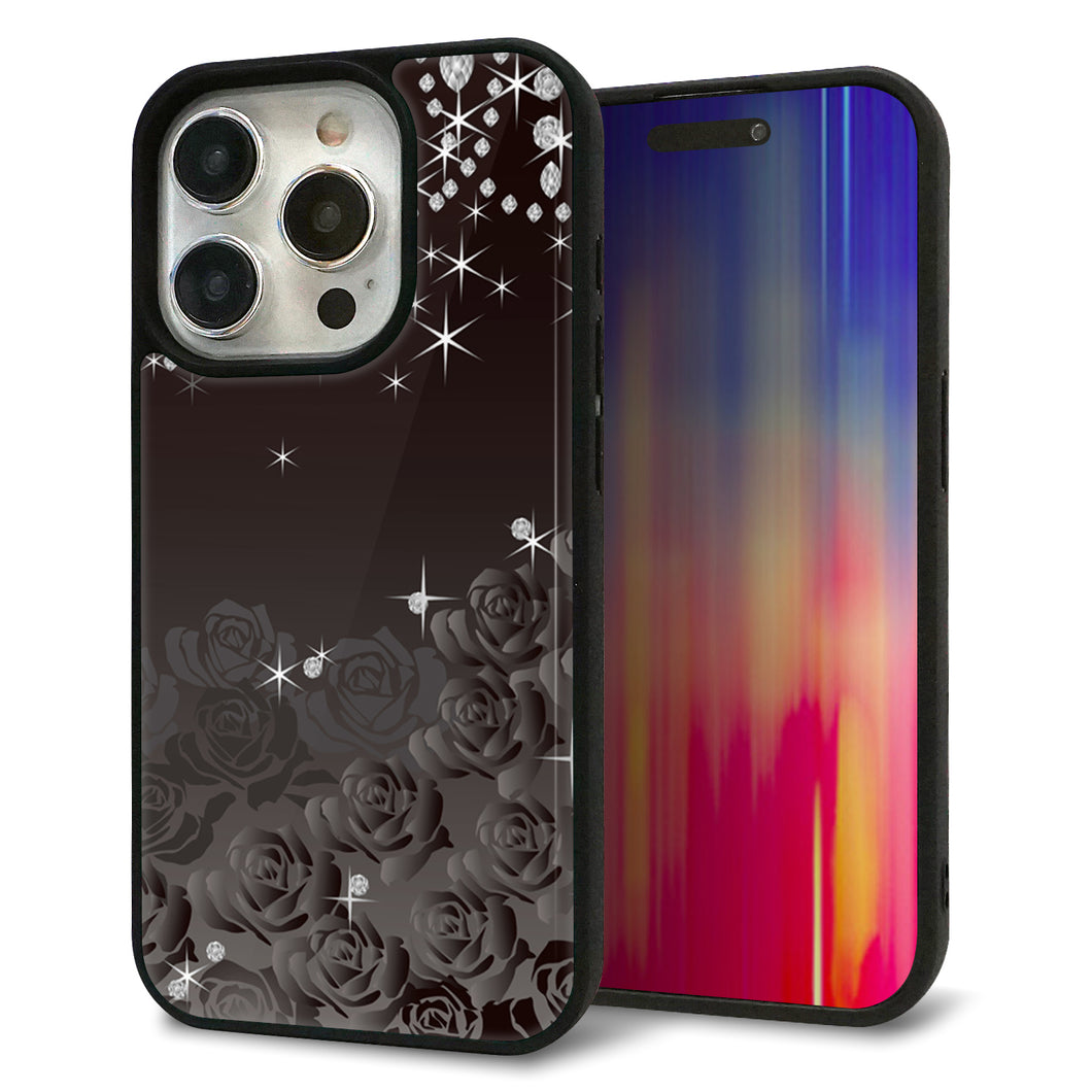 iPhone15 Pro 強化ガラス&TPUスマホケース ガラプリ【327 薔薇とダイヤモンド】