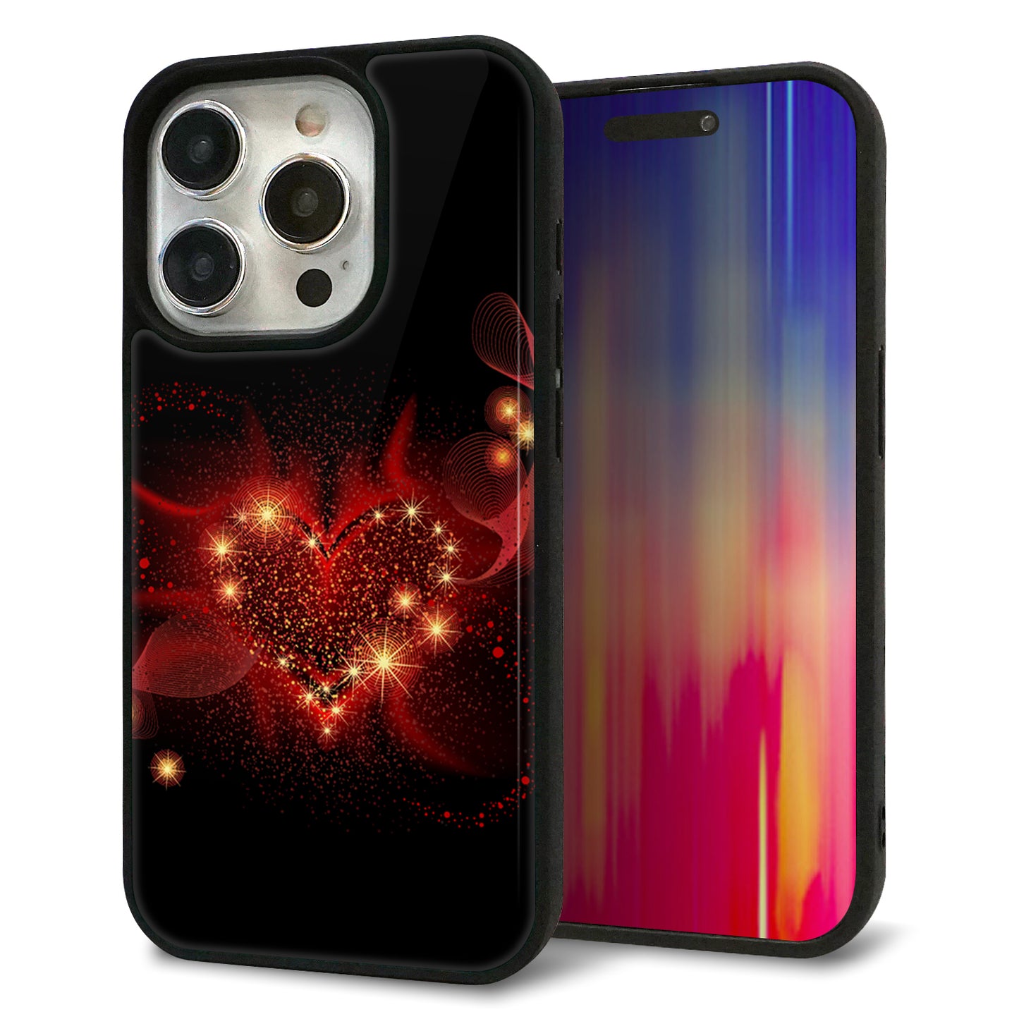 iPhone15 Pro 強化ガラス&TPUスマホケース ガラプリ【382 ハートの創生】