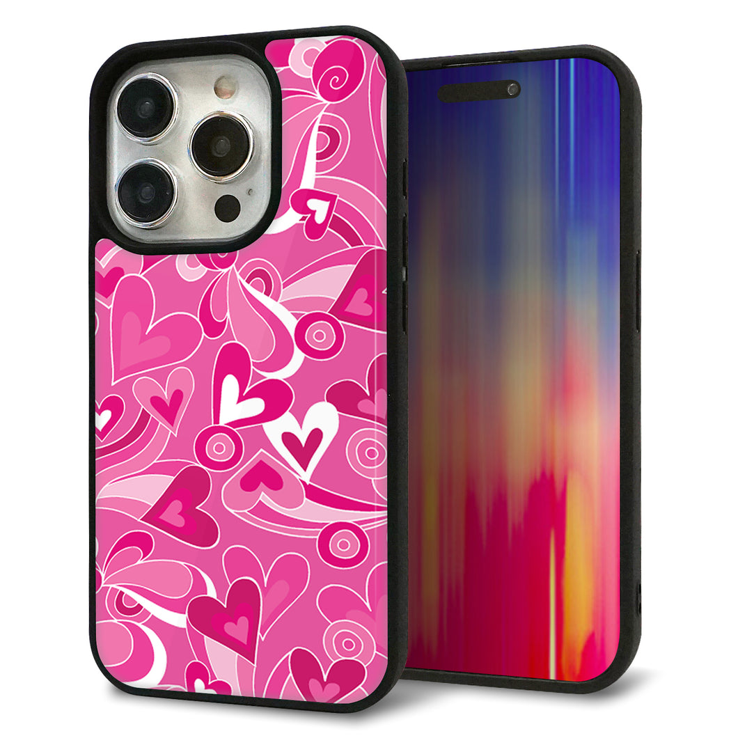 iPhone15 Pro 強化ガラス&TPUスマホケース ガラプリ【383 ピンクのハート】