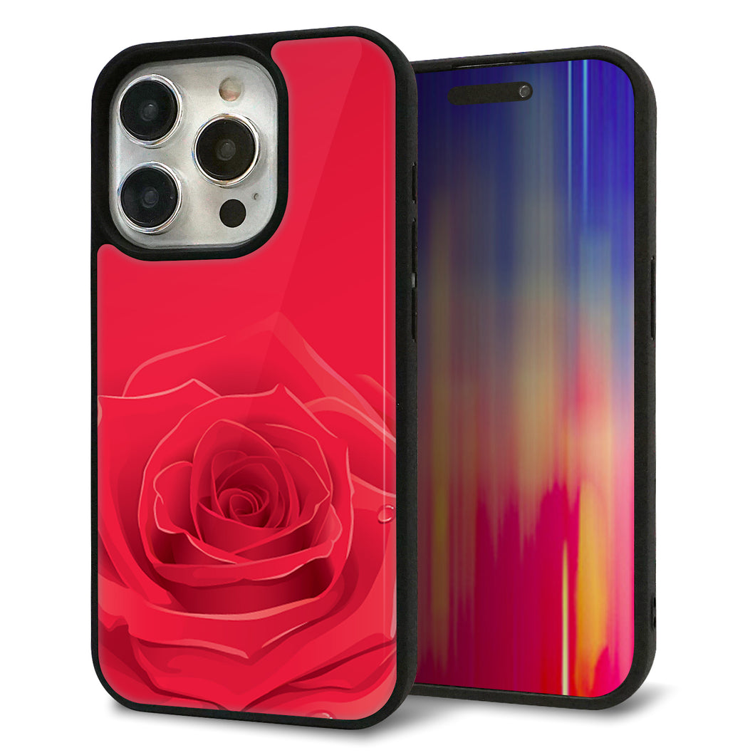 iPhone15 Pro 強化ガラス&TPUスマホケース ガラプリ【395 赤いバラ】