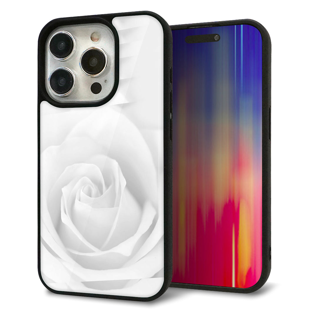 iPhone15 Pro 強化ガラス&TPUスマホケース ガラプリ【402 ホワイトRose】