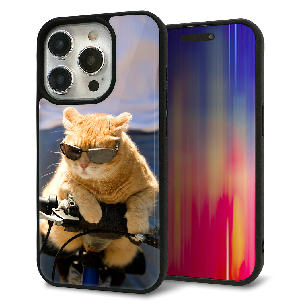 iPhone15 Pro 強化ガラス&TPUスマホケース ガラプリ【595 にゃんとサイクル】