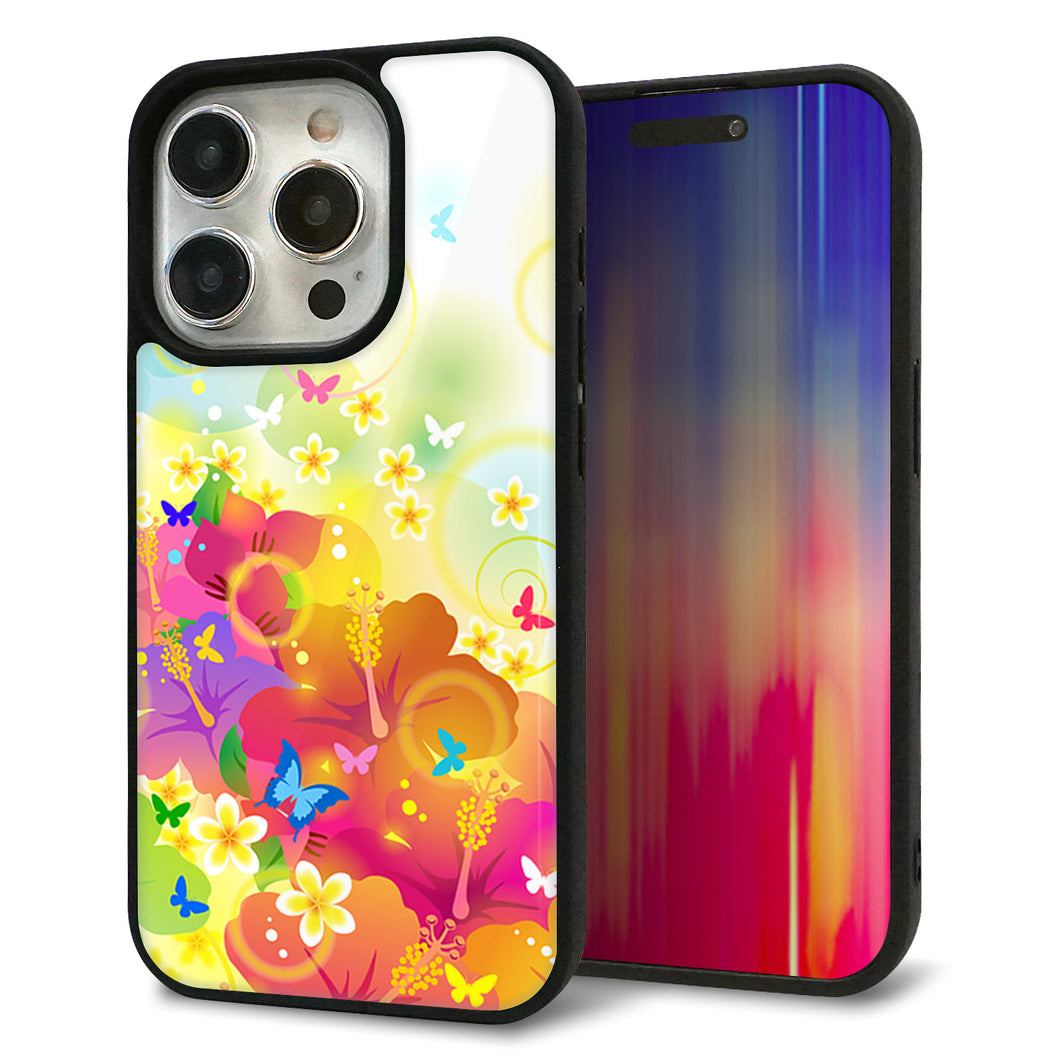 iPhone15 Pro 強化ガラス&TPUスマホケース ガラプリ【647 ハイビスカスと蝶】