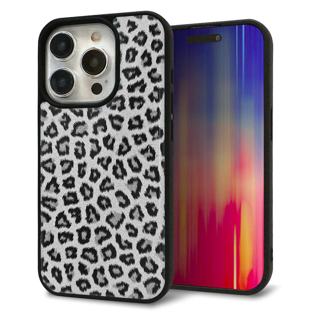iPhone15 Pro 強化ガラス&TPUスマホケース ガラプリ【1068 ヒョウ柄ベーシックSグレー】