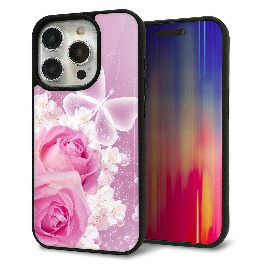 iPhone15 Pro 強化ガラス&TPUスマホケース ガラプリ【1166 ローズロマンス】