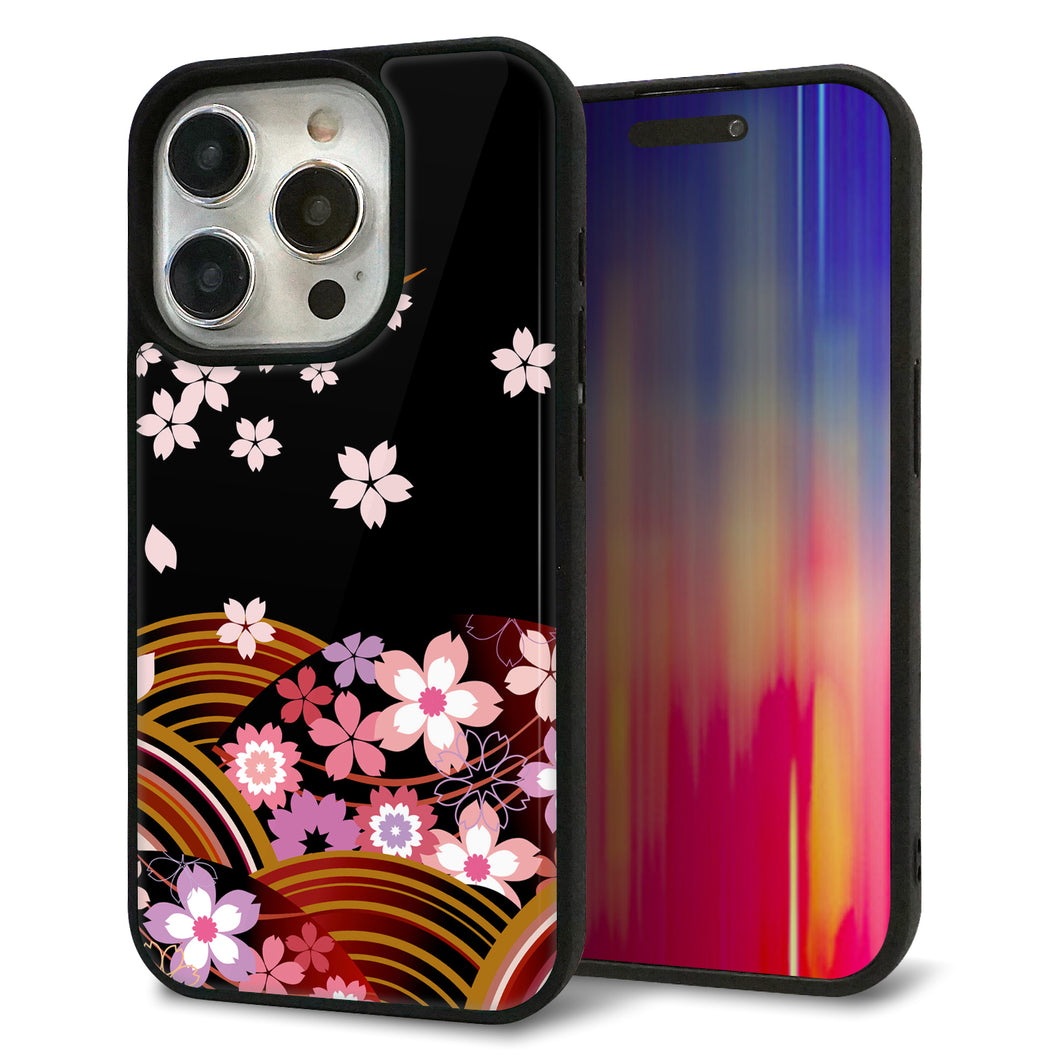 iPhone15 Pro 強化ガラス&TPUスマホケース ガラプリ【1237 和柄&筆文字・夜桜の宴】