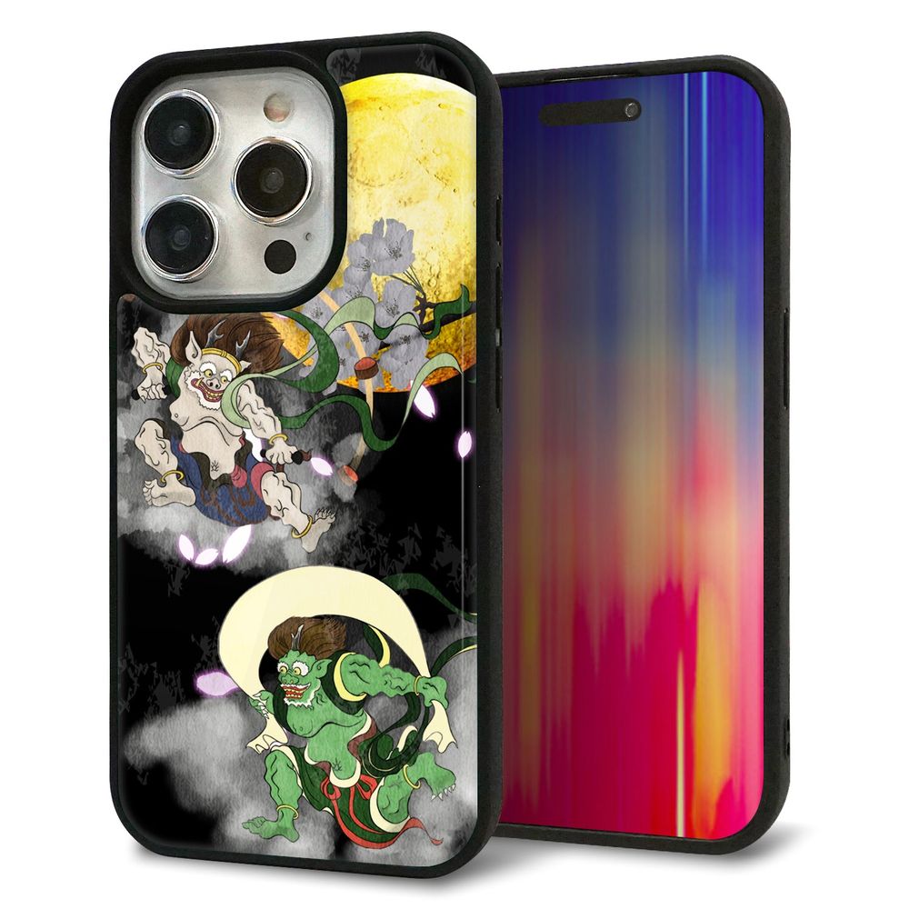 iPhone 15 Pro 強化ガラス&TPUスマホケース ガラプリ【HA241 風神雷神 月】