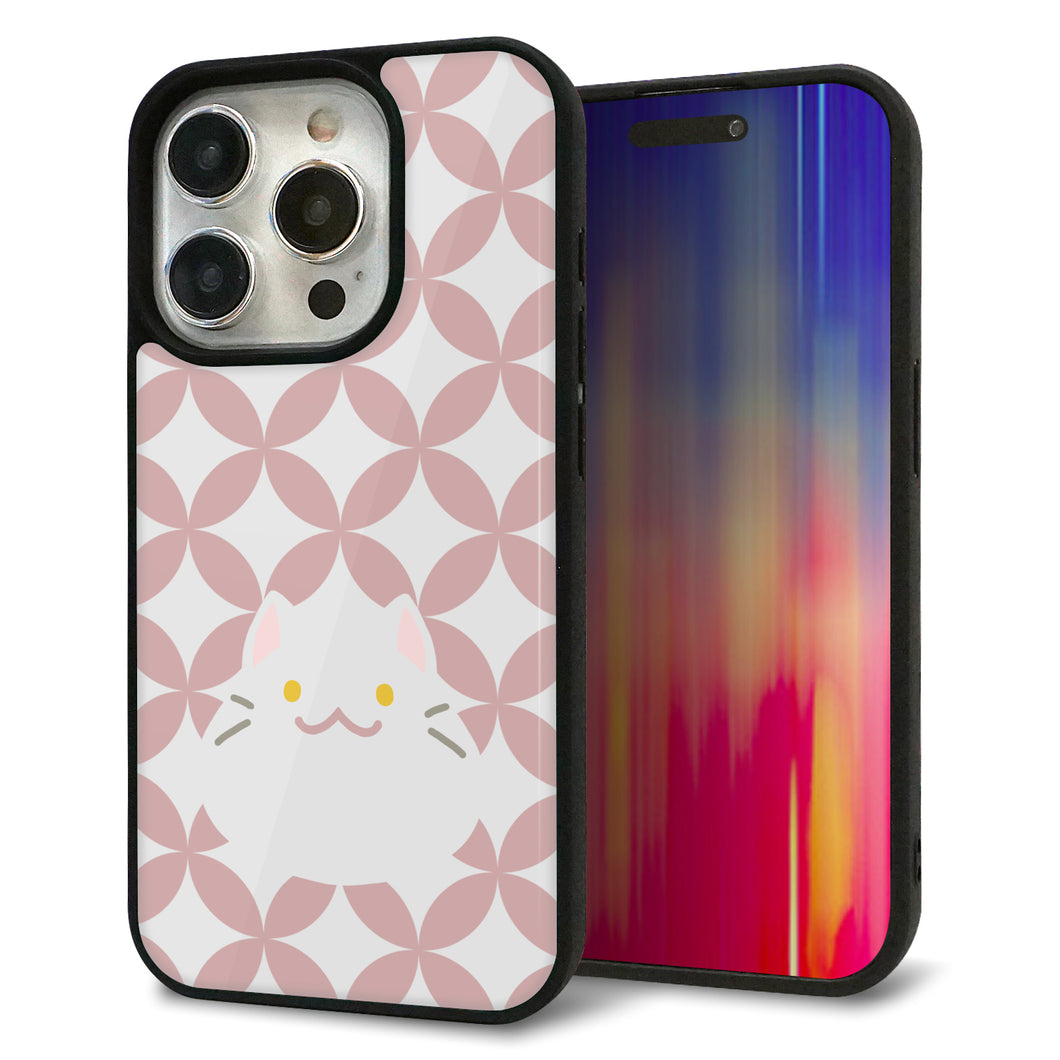 iPhone15 Pro 強化ガラス&TPUスマホケース ガラプリ【HA248 もちねこ シロ】