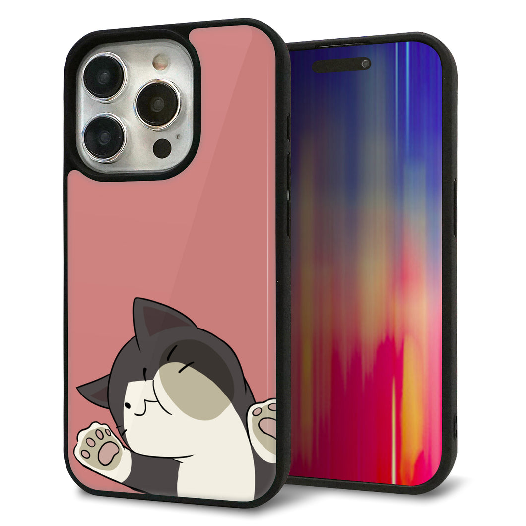 iPhone15 Pro 強化ガラス&TPUスマホケース ガラプリ【HA289 むぎゅっとクロ】