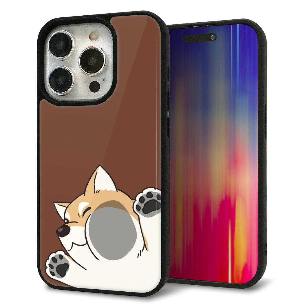 iPhone15 Pro 強化ガラス&TPUスマホケース ガラプリ【HA293 むぎゅっと柴】