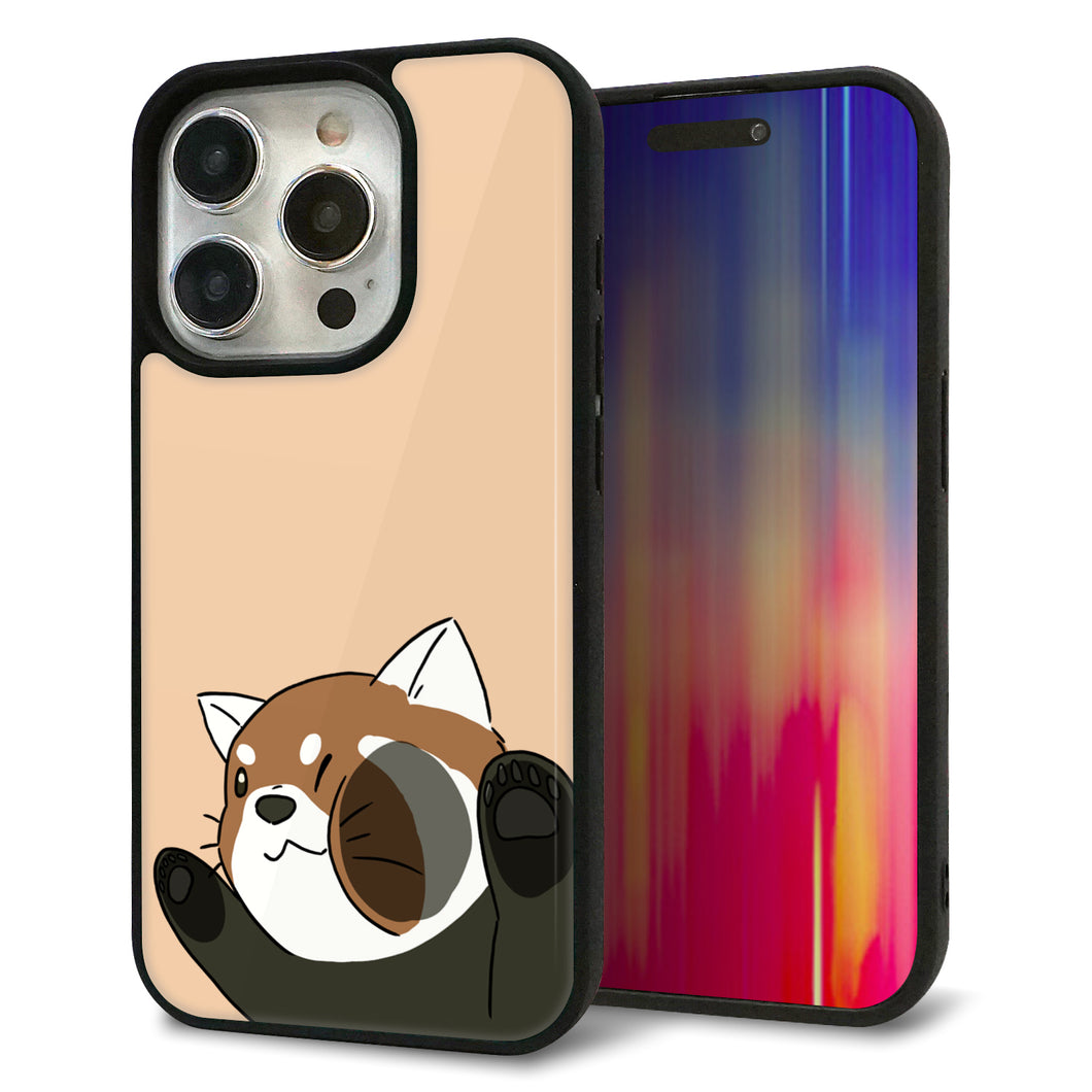 iPhone15 Pro 強化ガラス&TPUスマホケース ガラプリ【HA302 むぎゅっとレッサーパンダ】