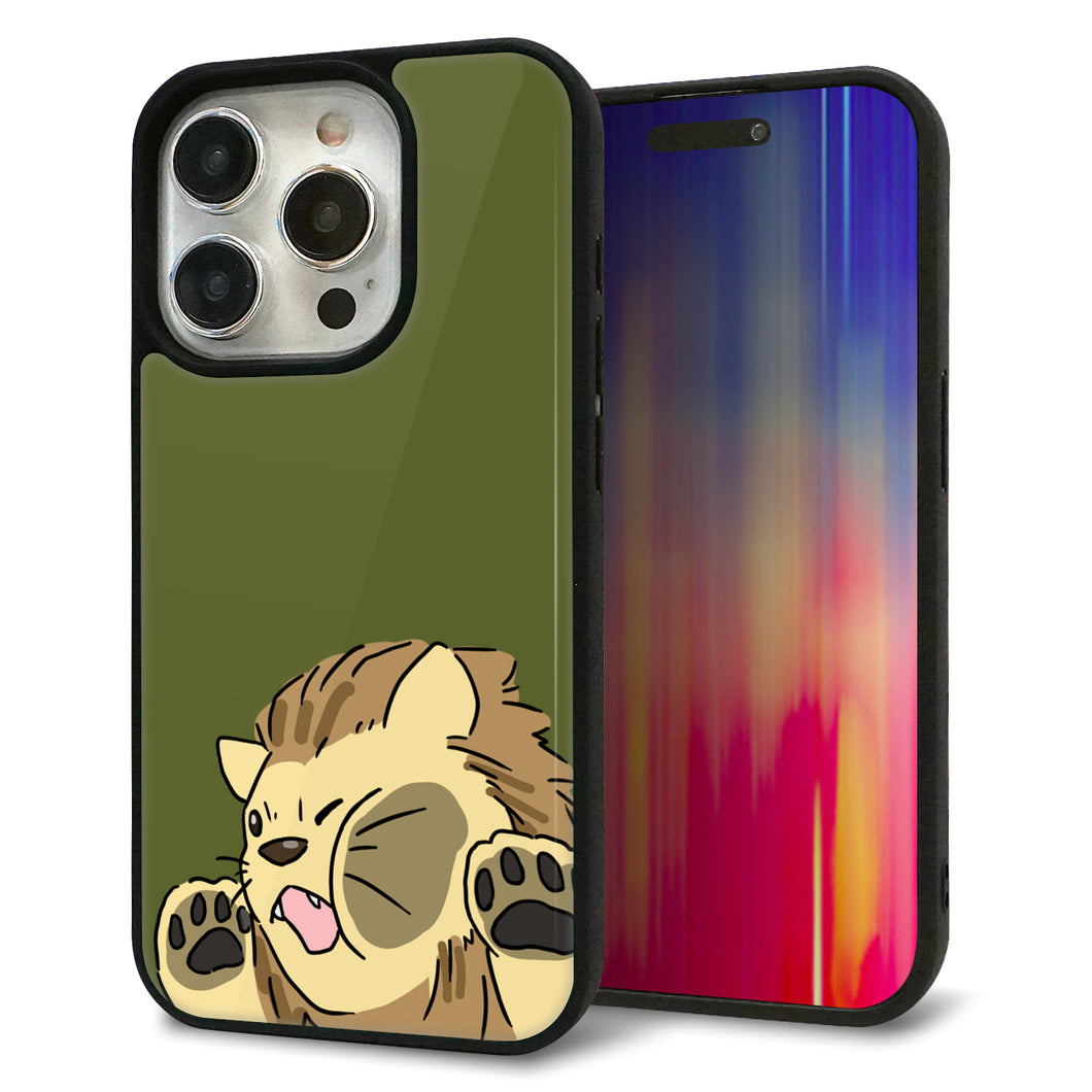 iPhone15 Pro 強化ガラス&TPUスマホケース ガラプリ【HA304 むぎゅっとライオン】