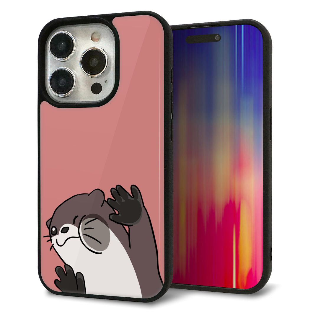 iPhone15 Pro 強化ガラス&TPUスマホケース ガラプリ【HA306 むぎゅっとカワウソ】