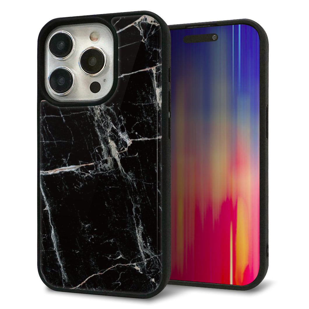 iPhone15 Pro 強化ガラス&TPUスマホケース ガラプリ【KM867 大理石BK】