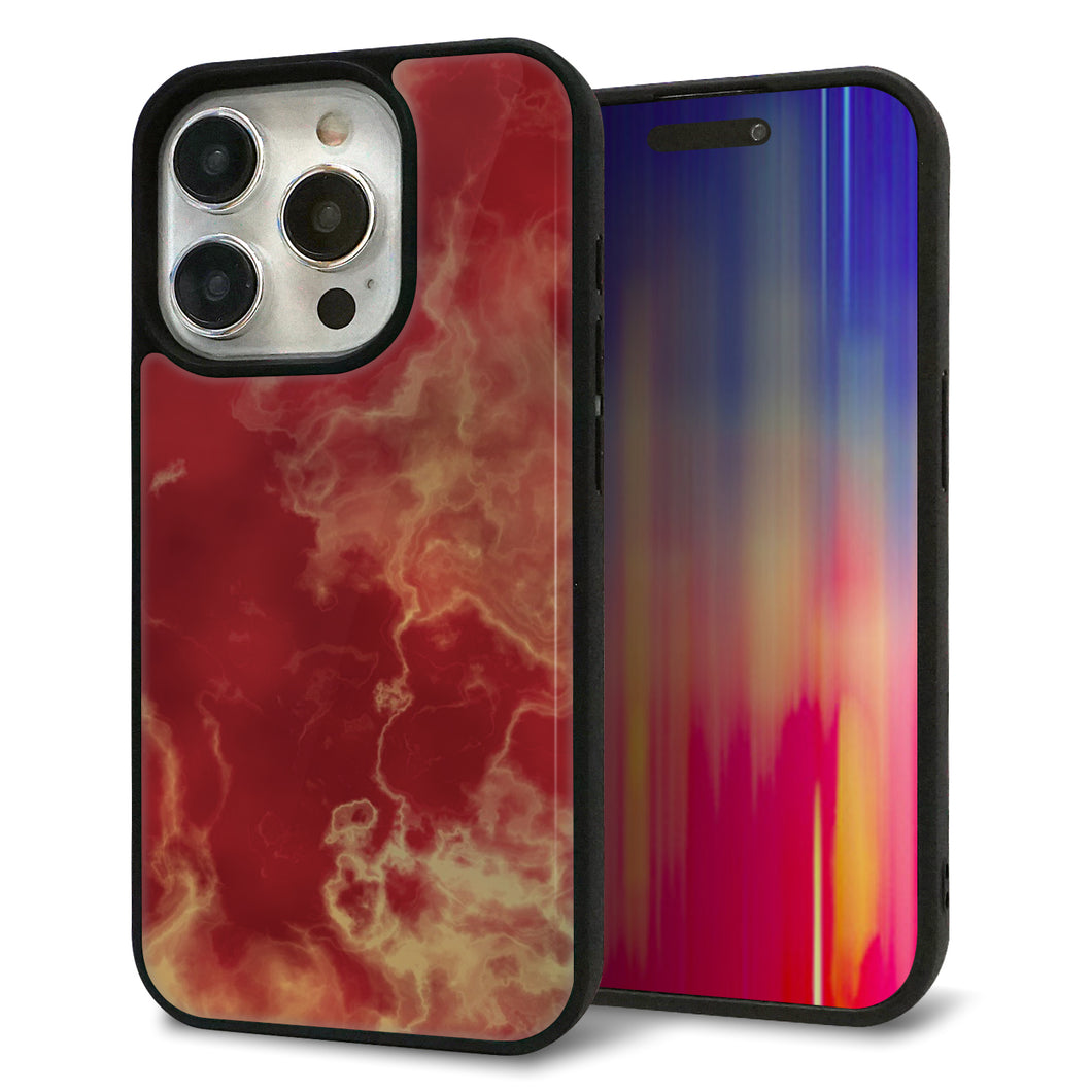 iPhone15 Pro 強化ガラス&TPUスマホケース ガラプリ【KM870 大理石RD】