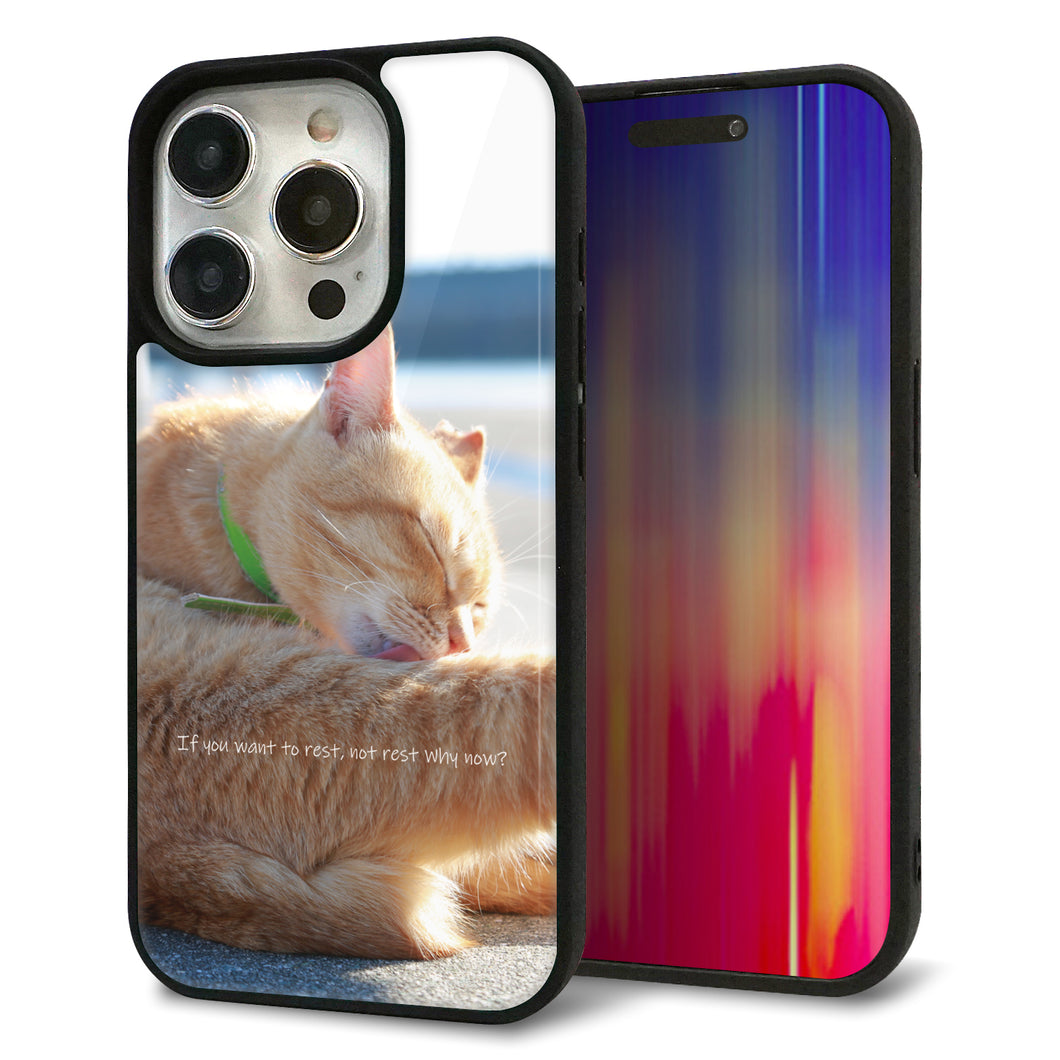 iPhone15 Pro 強化ガラス&TPUスマホケース ガラプリ【KM876 猫】
