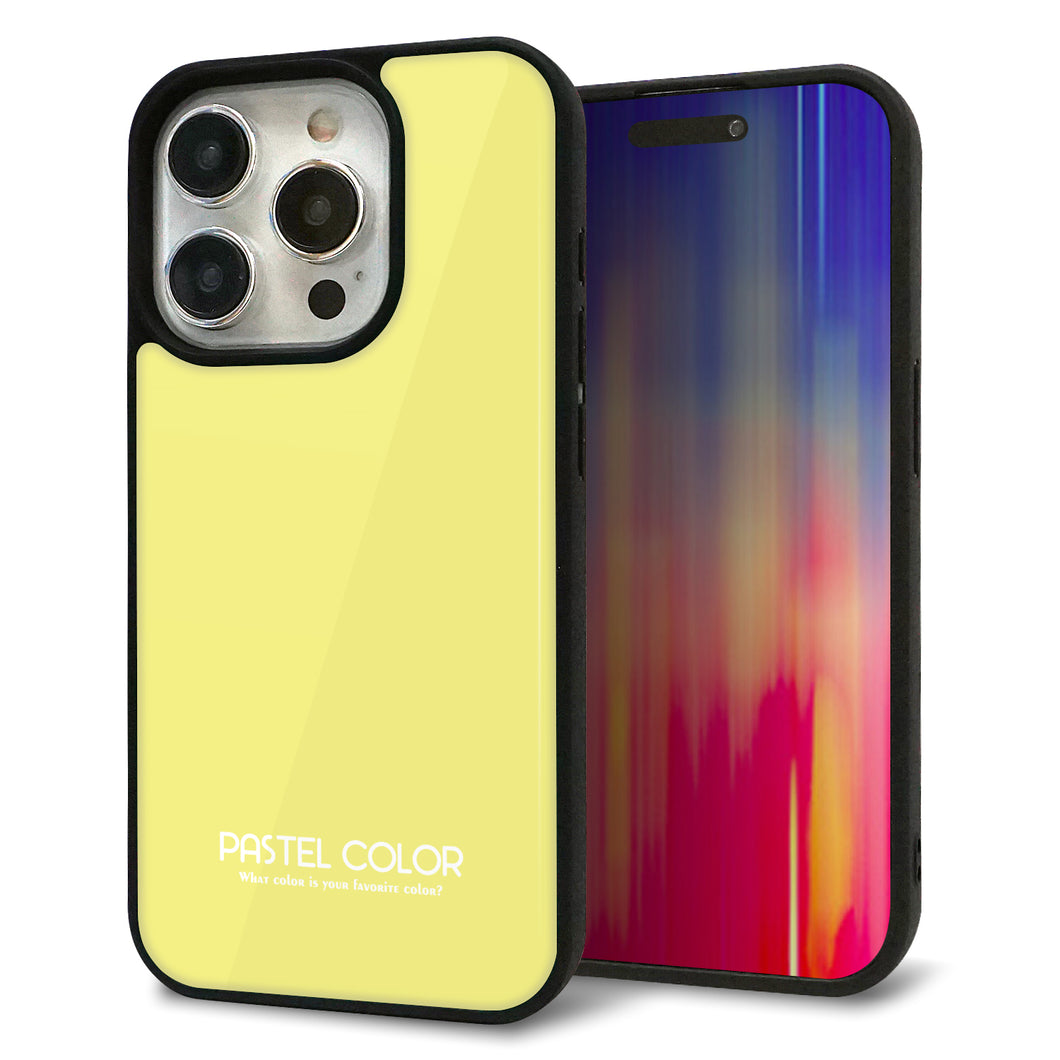 iPhone15 Pro 強化ガラス&TPUスマホケース ガラプリ【KM897 パステルカラー(パステルイエロー)】