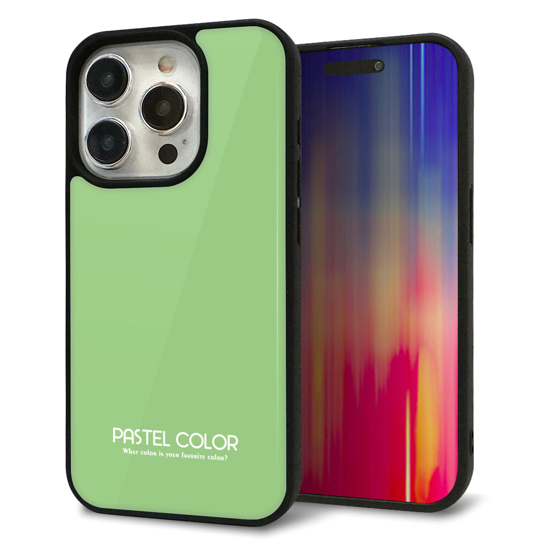 iPhone15 Pro 強化ガラス&TPUスマホケース ガラプリ【KM898 パステルカラー(パステルグリーン)】