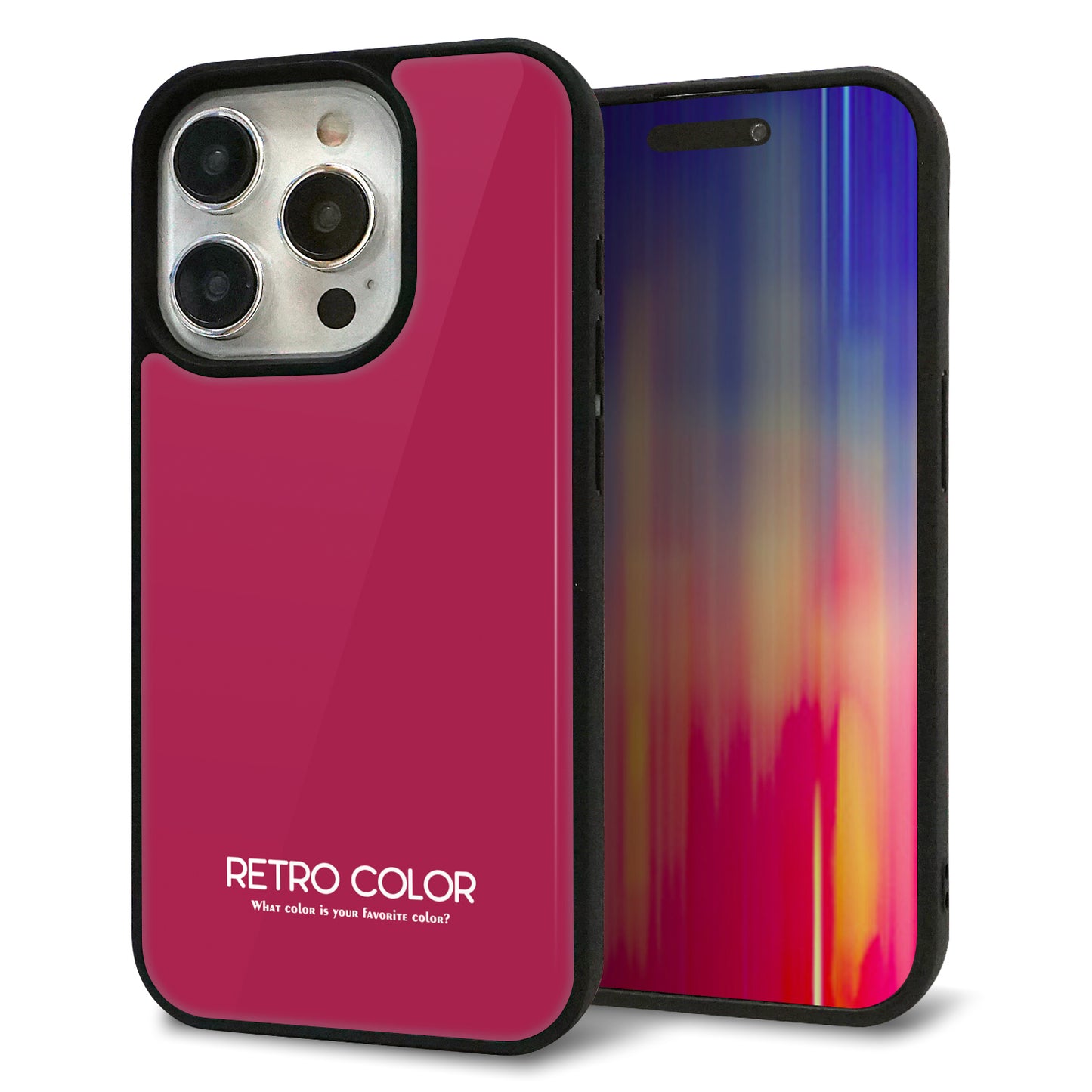iPhone15 Pro 強化ガラス&TPUスマホケース ガラプリ【KM921 レトロカラー(ダークピンク)】