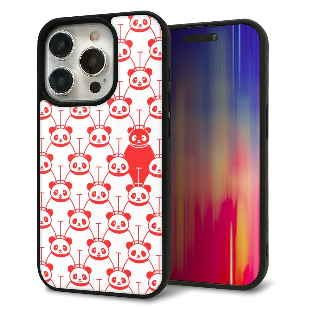 iPhone 15 Pro 強化ガラス&TPUスマホケース ガラプリ【MA913 パターン パンダ】