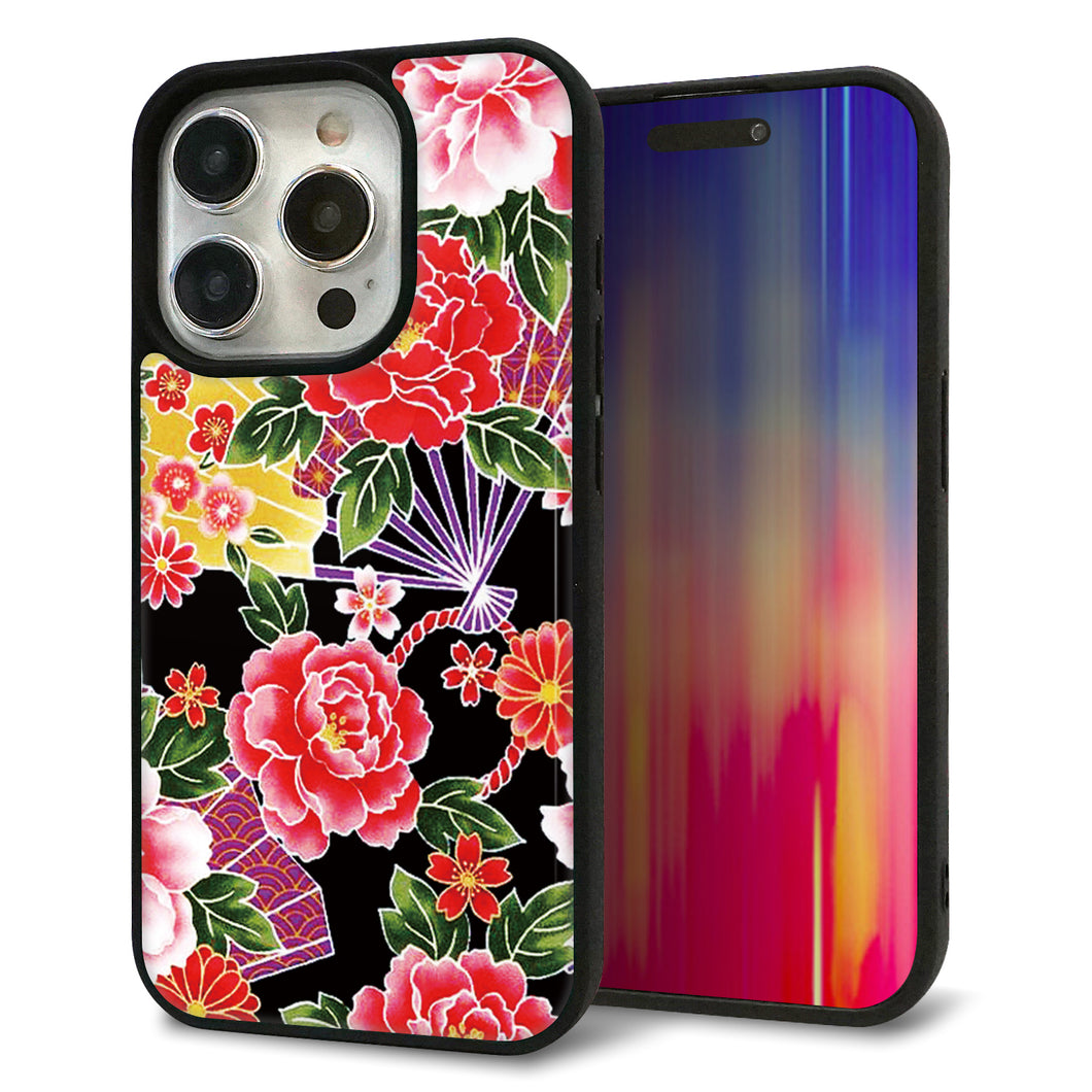 iPhone15 Pro 強化ガラス&TPUスマホケース ガラプリ【MA959 和柄 花 A】
