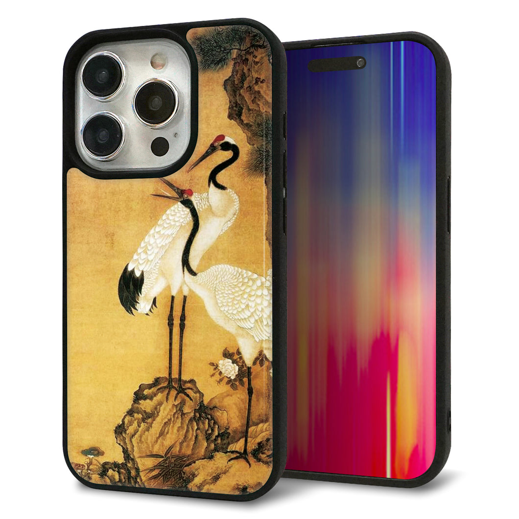 iPhone15 Pro 強化ガラス&TPUスマホケース ガラプリ【MA969 和柄 鶴鯉 A】