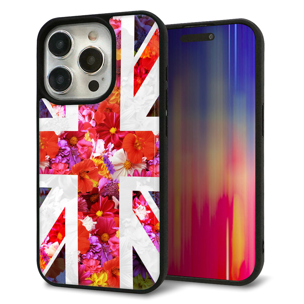 iPhone15 Pro 強化ガラス&TPUスマホケース ガラプリ【SC801 ユニオンジャック リアルフラワー】