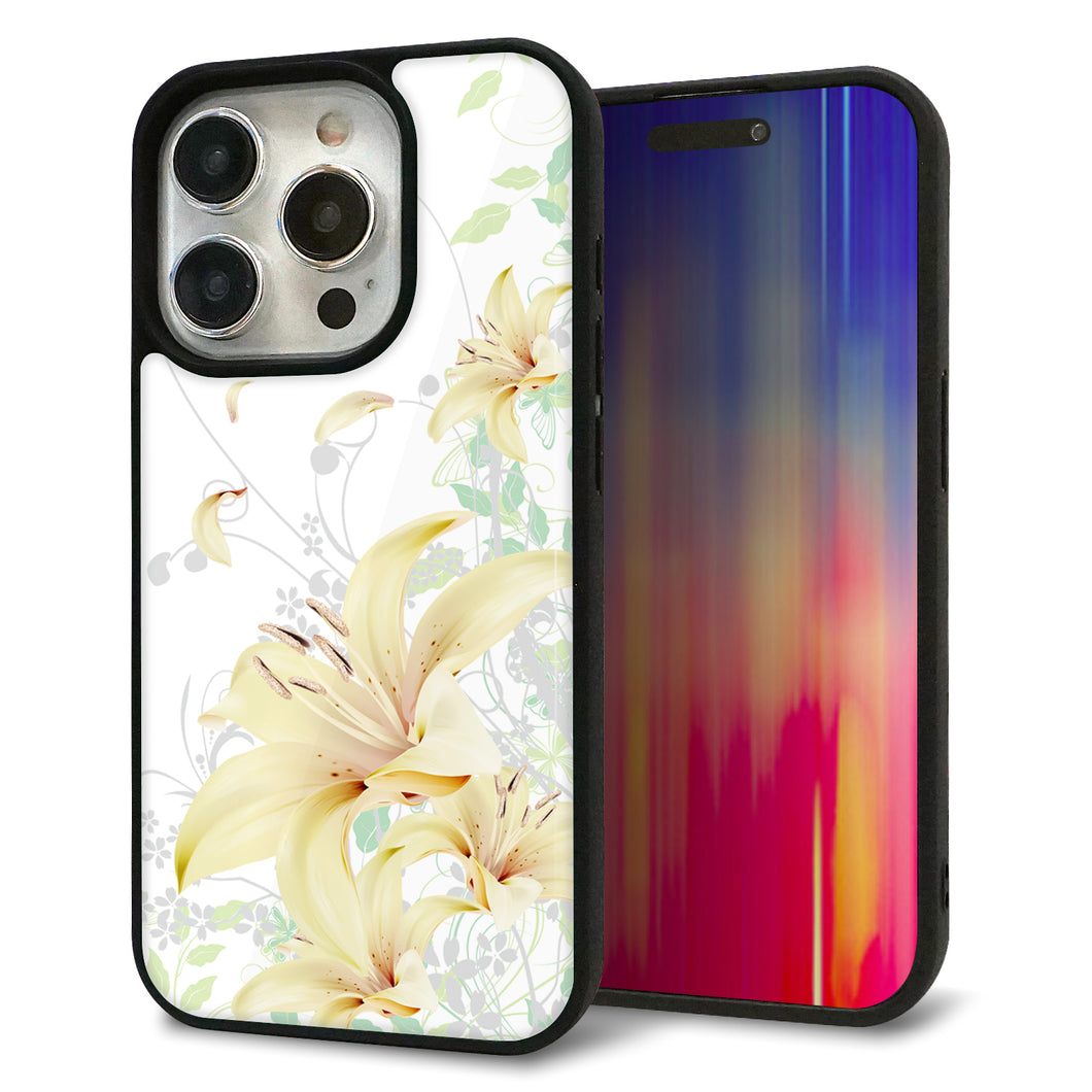 iPhone15 Pro 強化ガラス&TPUスマホケース ガラプリ【SC851 ユリ(ホワイト)】