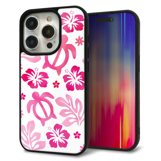 iPhone15 Pro 強化ガラス&TPUスマホケース ガラプリ【SC879 ハワイアンアロハホヌ(ピンク)】