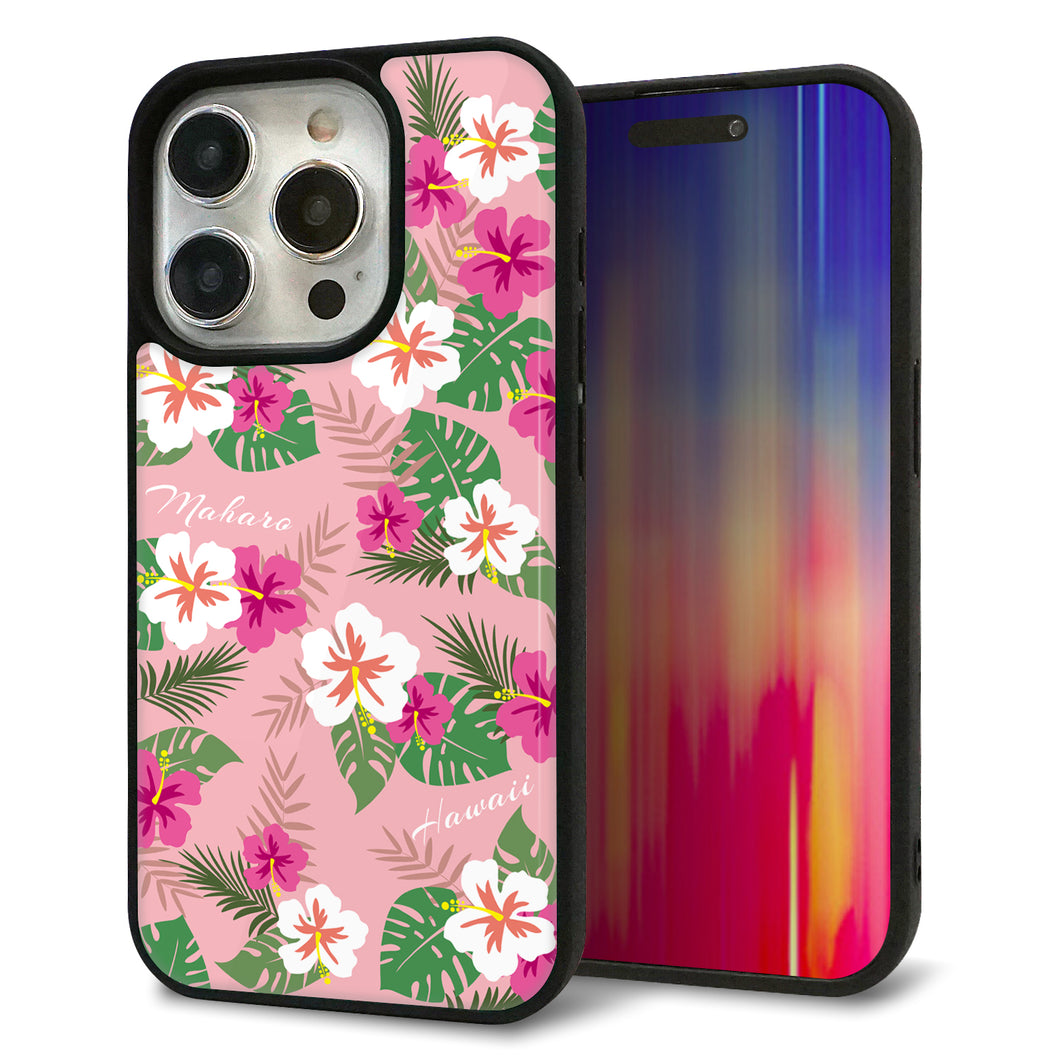iPhone15 Pro 強化ガラス&TPUスマホケース ガラプリ【SC882 ハワイアンアロハレトロ(ピンク)】