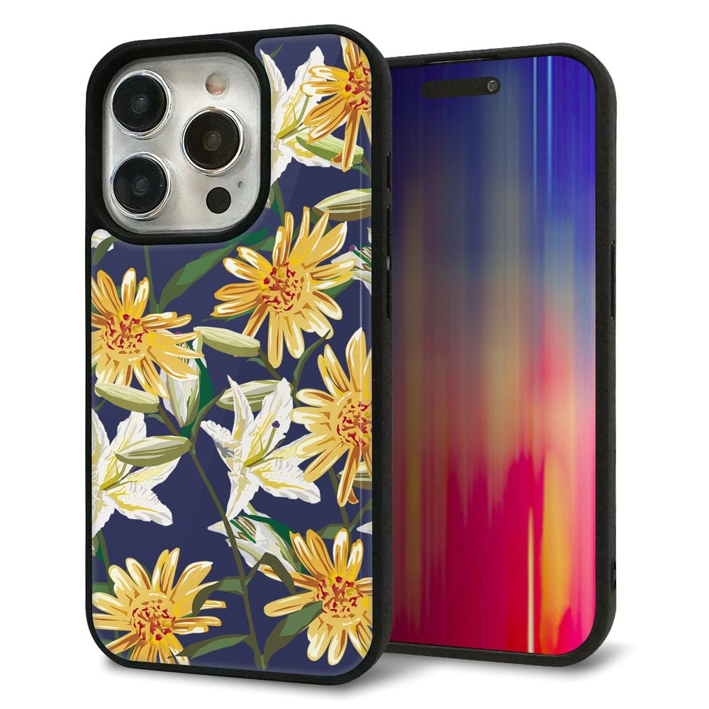 iPhone 15 Pro 強化ガラス&TPUスマホケース ガラプリ【SC893 ボタニカル デイジー&リリー】