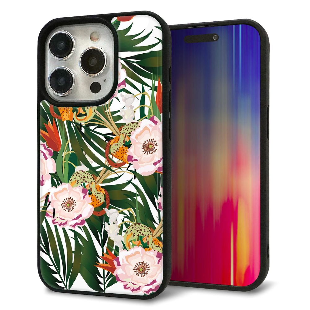 iPhone 15 Pro 強化ガラス&TPUスマホケース ガラプリ【SC895 ボタニカル フォレスト】