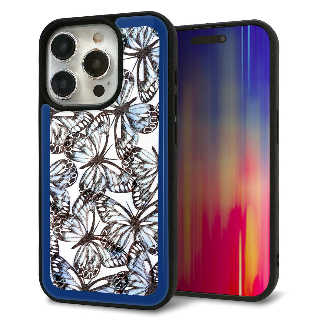 iPhone15 Pro 強化ガラス&TPUスマホケース ガラプリ【SC906 ガーデンバタフライ ブルー】
