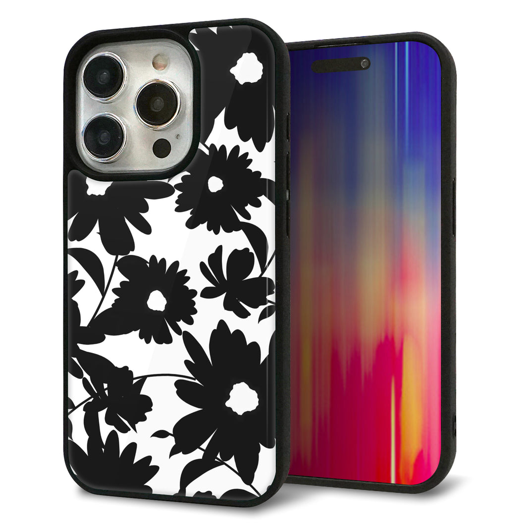 iPhone15 Pro 強化ガラス&TPUスマホケース ガラプリ【SC916 花柄モノトーン 05】