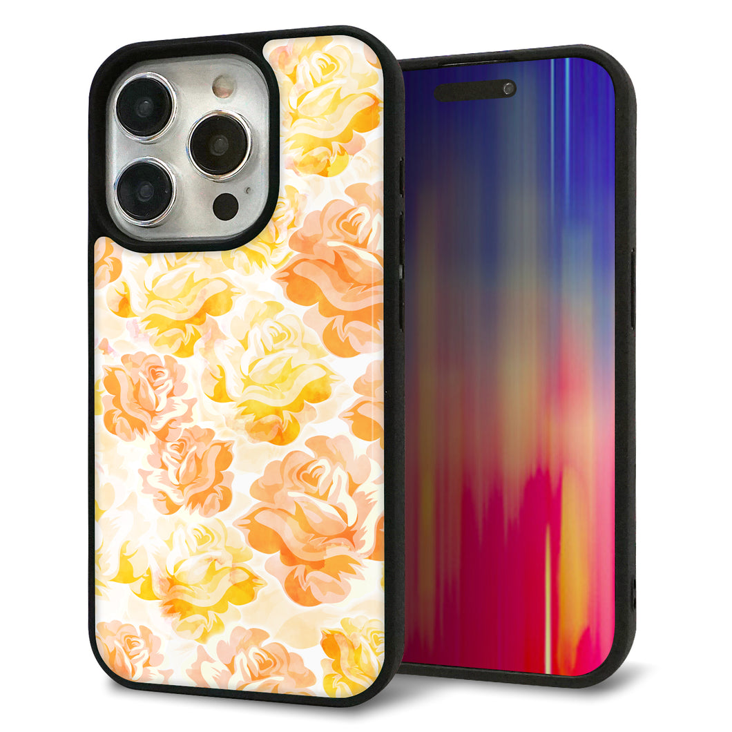 iPhone15 Pro 強化ガラス&TPUスマホケース ガラプリ【SC931 ローズ イエロー】