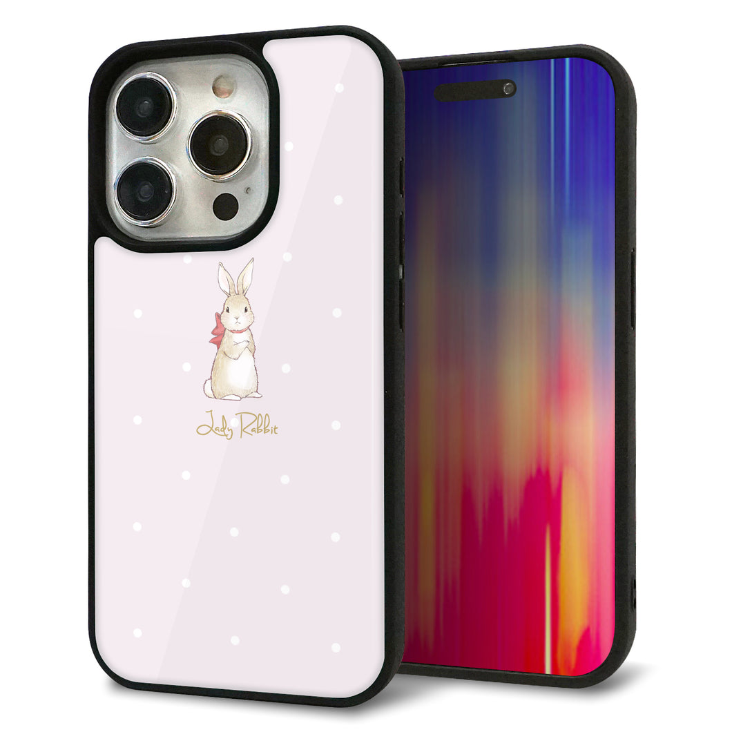 iPhone15 Pro 強化ガラス&TPUスマホケース ガラプリ【SC966 Lady Rabbit ベージュピンクhp】