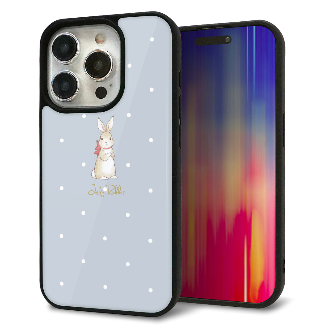 iPhone15 Pro 強化ガラス&TPUスマホケース ガラプリ【SC967 Lady Rabbit ブルーグレイ ガラプリhp】