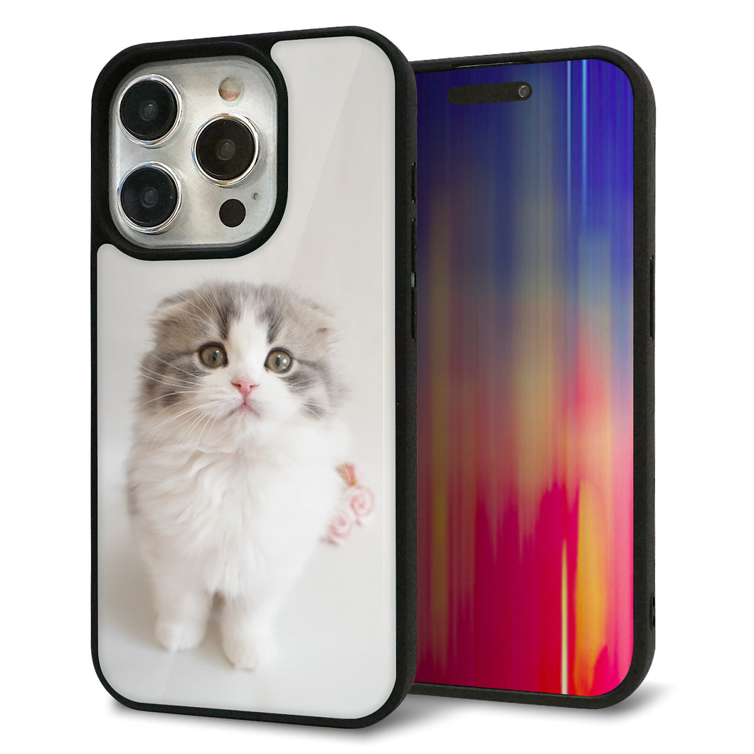 iPhone15 Pro 強化ガラス&TPUスマホケース ガラプリ【VA803 まっていますネコ】