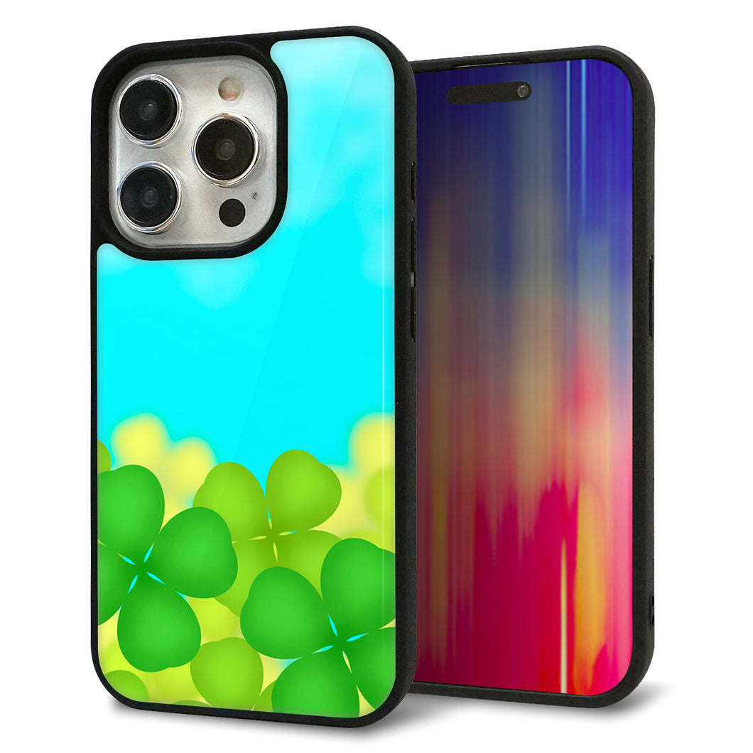 iPhone15 Pro 強化ガラス&TPUスマホケース ガラプリ【VA820 四葉のクローバー畑】