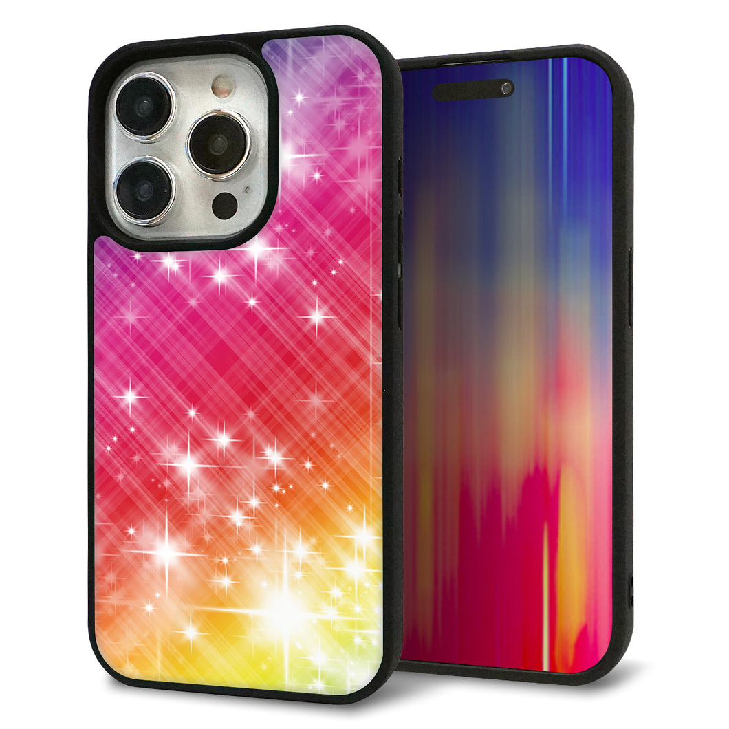 iPhone15 Pro 強化ガラス&TPUスマホケース ガラプリ【VA872 レインボーフレーム】